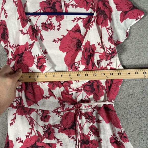 Free People Size S French Quarter Ivory Floral Print Wrap Mini Dress Bohemian - Picture 12 of 14